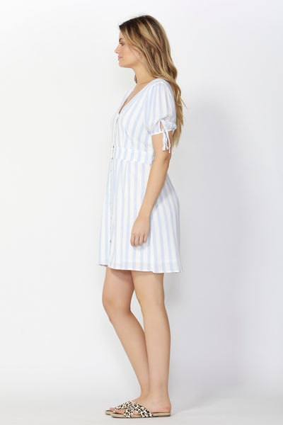 Sass Summertime Dress in White with Sky Blue Stripe - Hey Sara