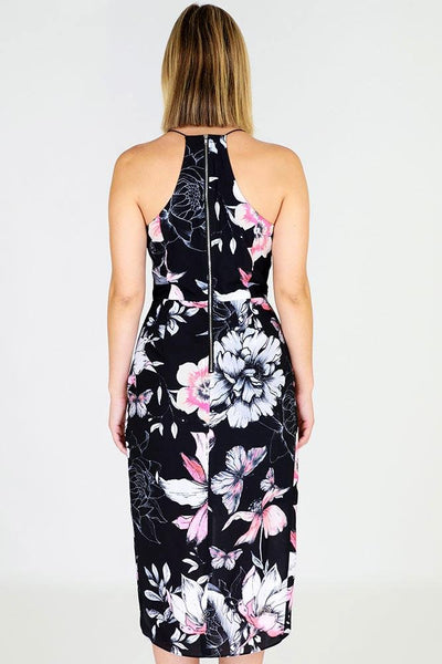3rd Love Monotone Bloom Midi Dress with Open Shoulders in Print - Hey Sara
