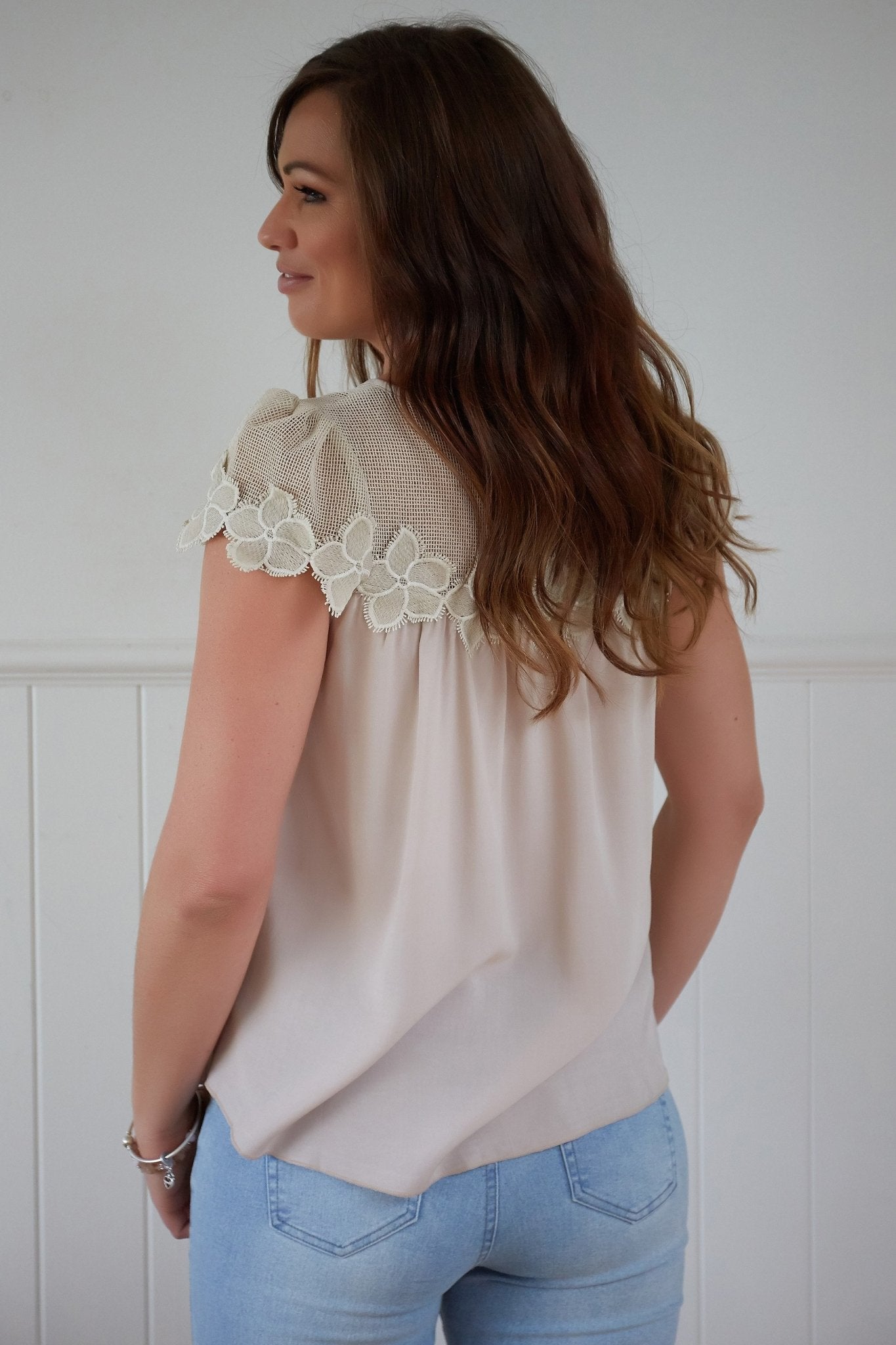 Ava Ruby Embroidered Top in Beige - Hey Sara