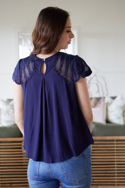 Ava Ruby Embroidered Top in Navy - Hey Sara