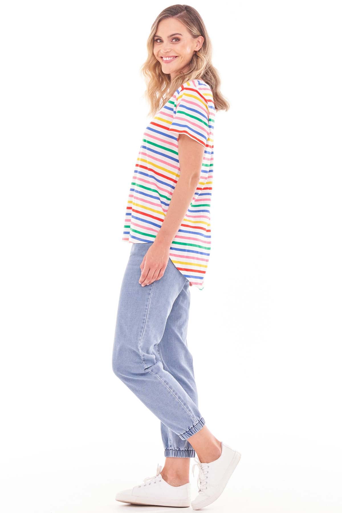 Betty Basics Ava Tee in Rainbow Stripe - Hey Sara