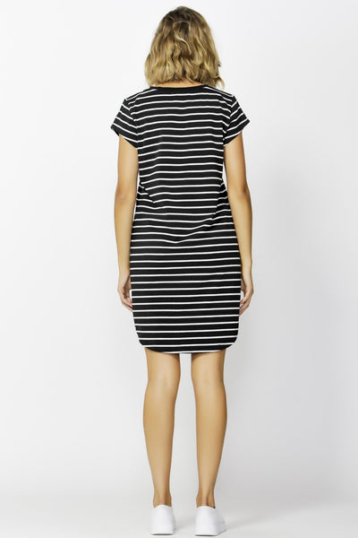 Betty Basics Ava V-Neck Mini Dress in Black with White Stripe Size 6 or 8 - Hey Sara