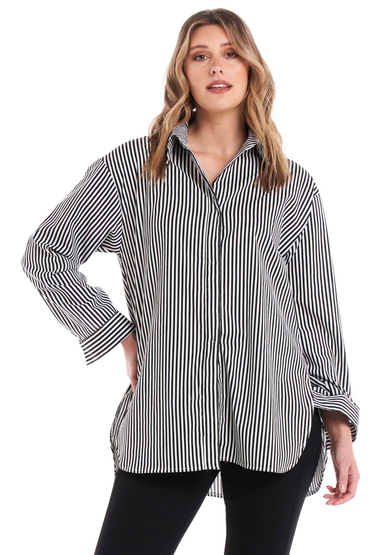 Betty Basics Cleo Shirt in Black Thick Stripe - Hey Sara