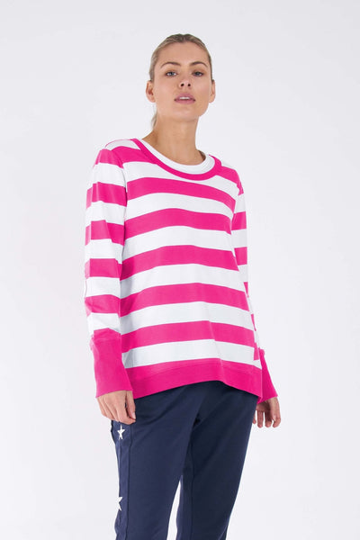 Betty Basics Dolly Sweater in Fuchsia White Stripe - Hey Sara