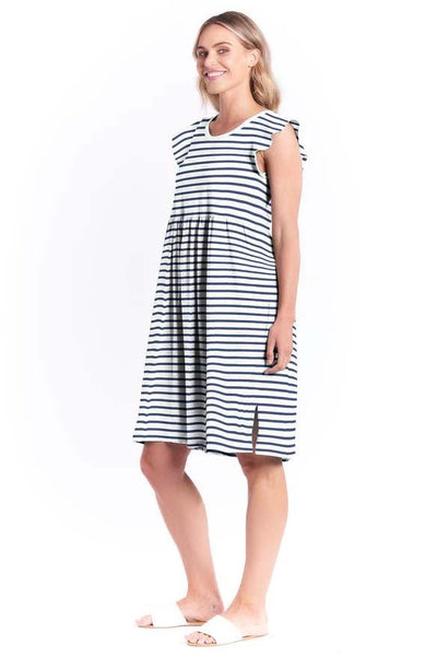 Betty Basics Frill Midi Dress in Blue White Stripe - Hey Sara