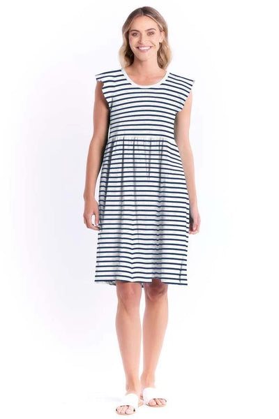 Betty Basics Frill Midi Dress in Blue White Stripe - Hey Sara