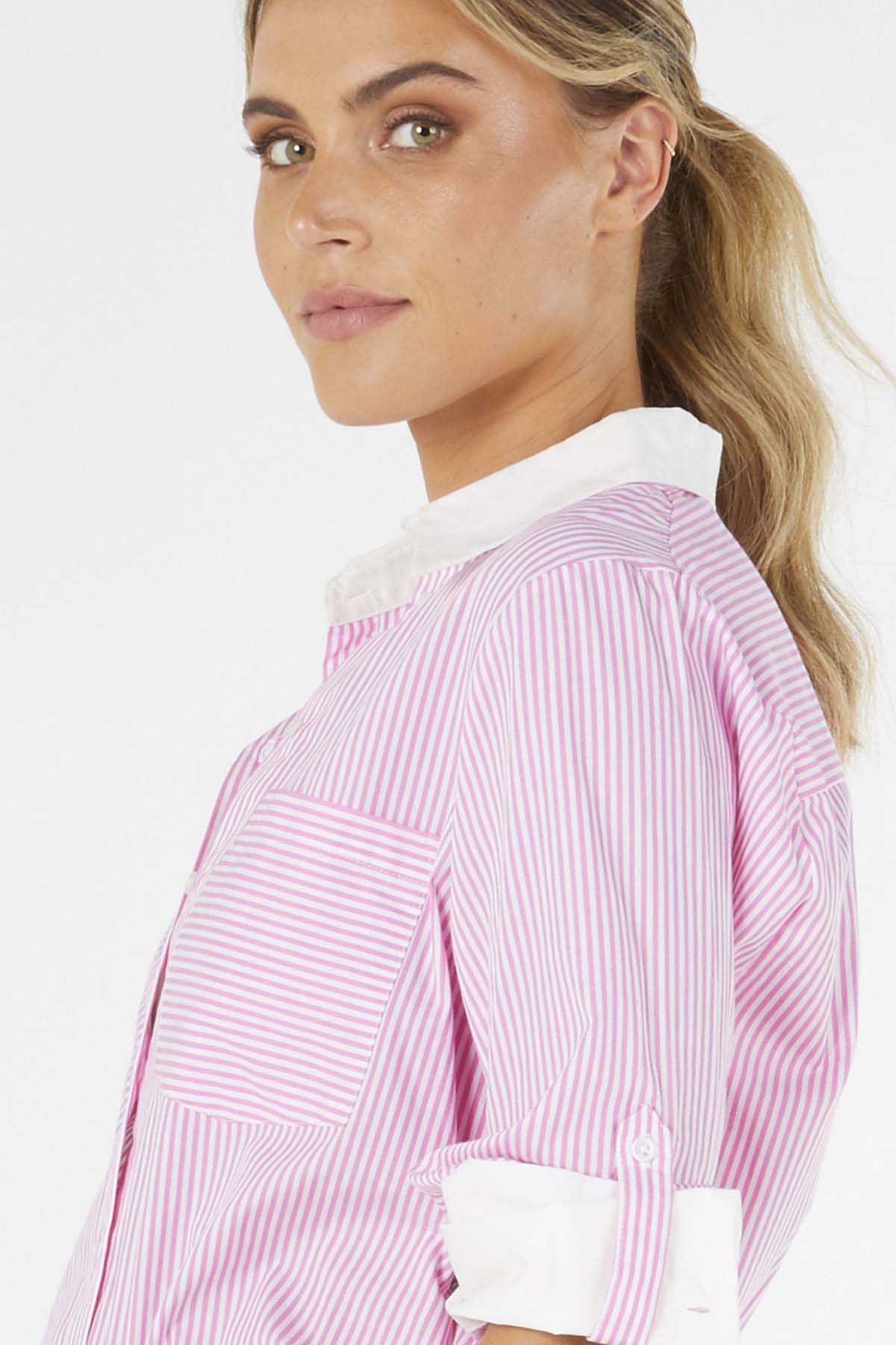 Betty Basics Heston Shirt in Pink Pinstripe - Hey Sara
