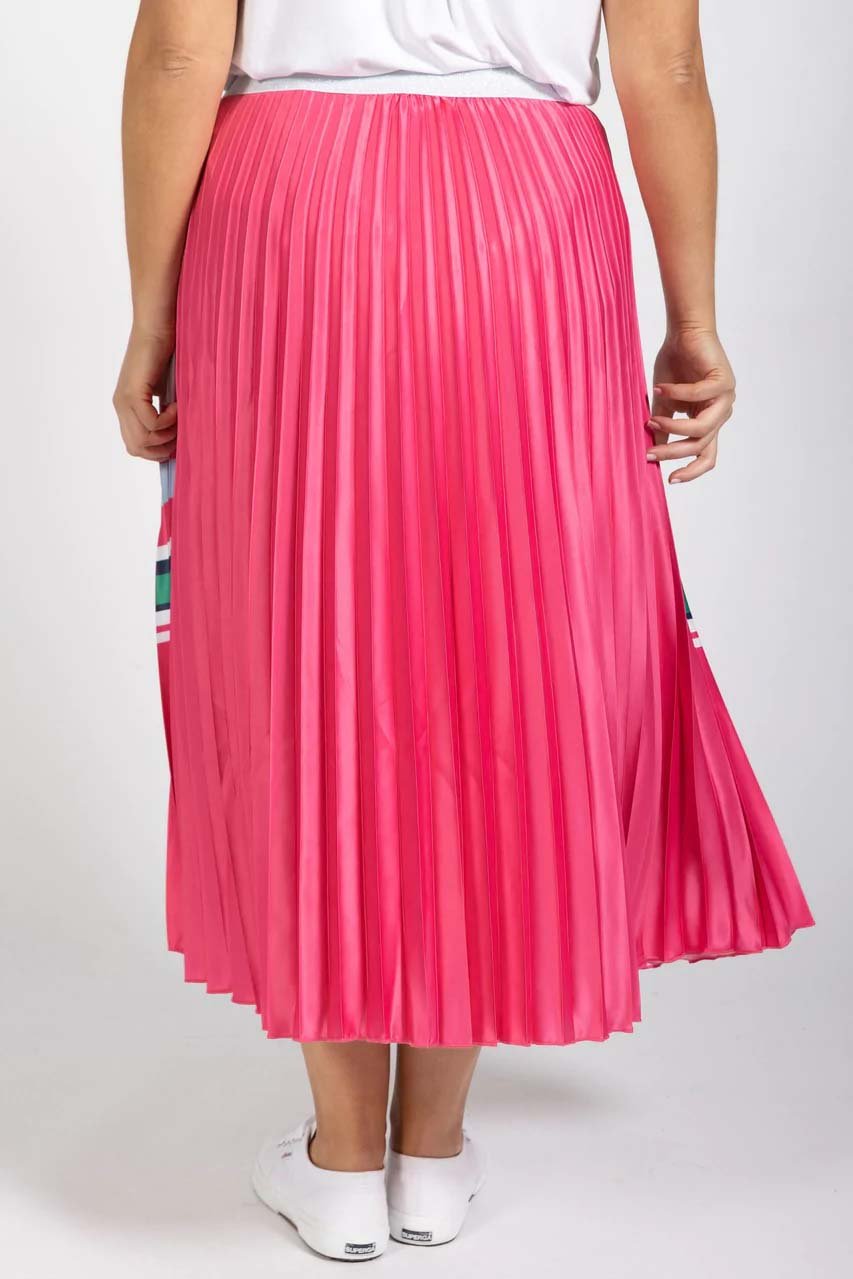 Betty Basics Kit Pleated Midi Skirt in Pink Chevron - Hey Sara