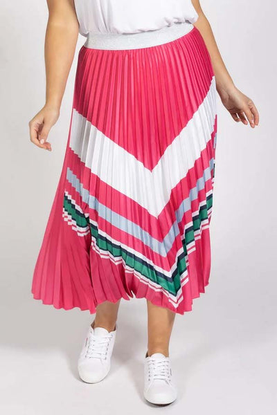 Betty Basics Kit Pleated Midi Skirt in Pink Chevron - Hey Sara