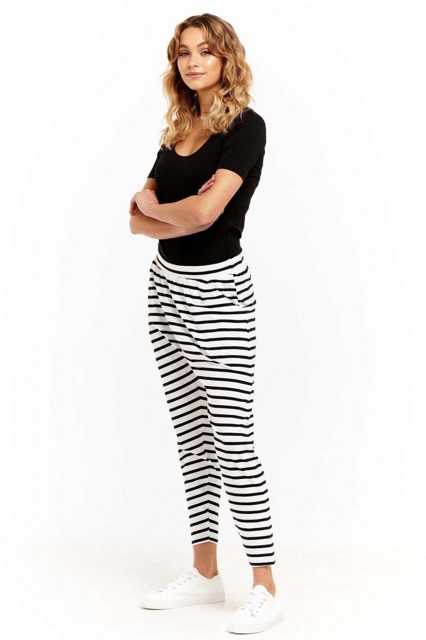 Betty Basics Lola Pant in White with Black Stripe - Hey Sara