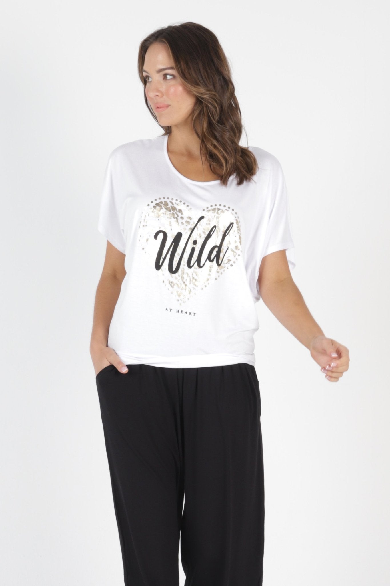 Betty Basics Maui Tee in White with Wild Print - Hey Sara