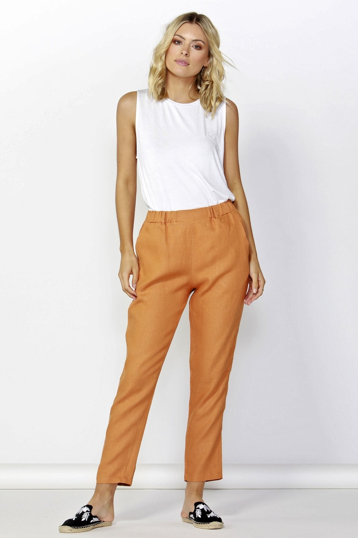 Betty Basics Rocco Linen Pant in Rust Size 8 or 14 Only - Hey Sara