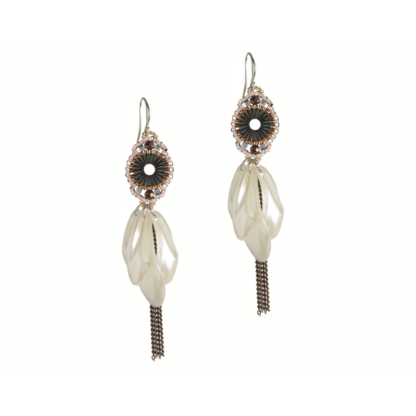 Boho Pearl Feather earrings with metallic bead work - Hey Sara