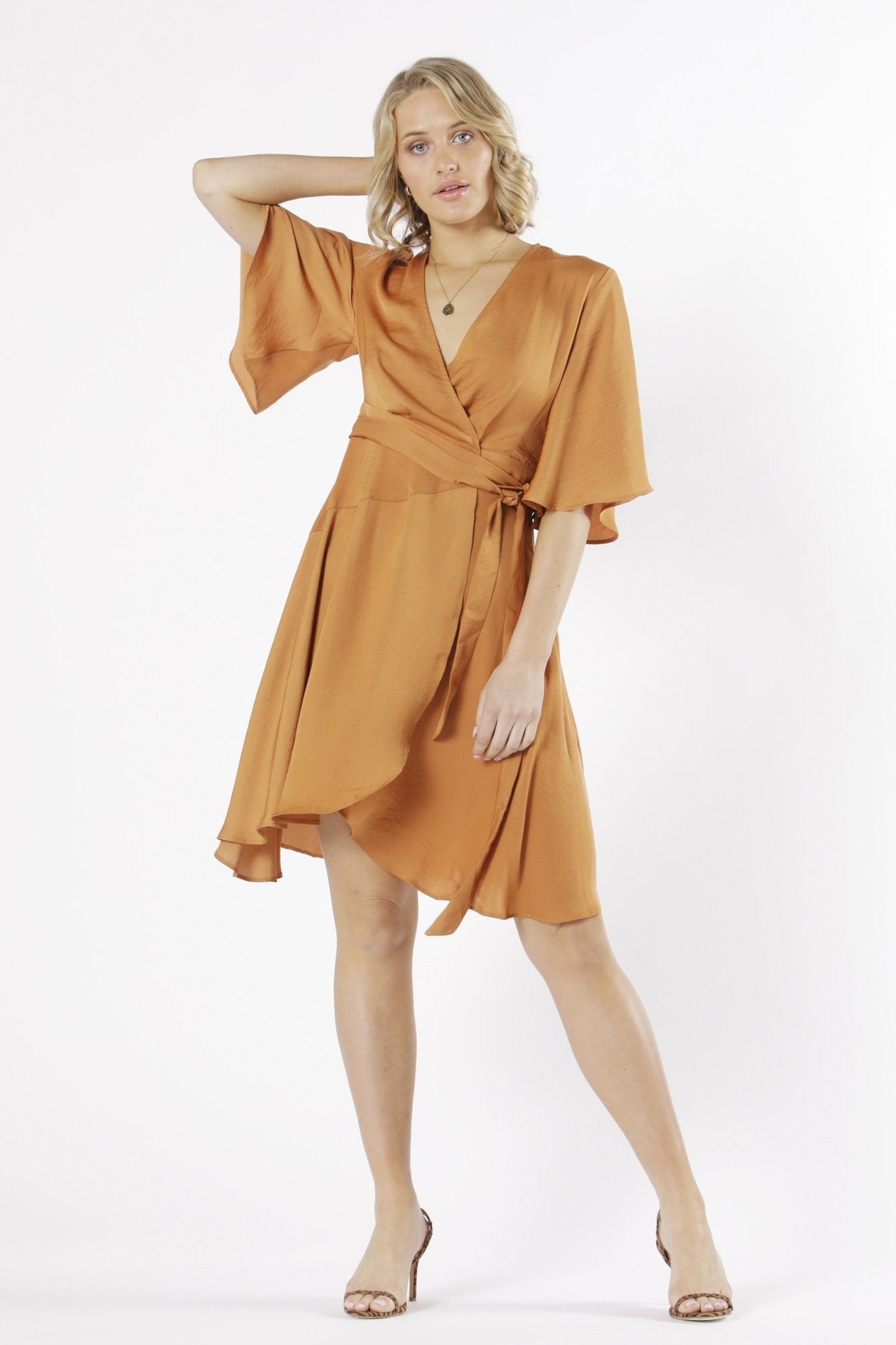Fate + Becker Mariella Wrap Dress in Apricot - Hey Sara