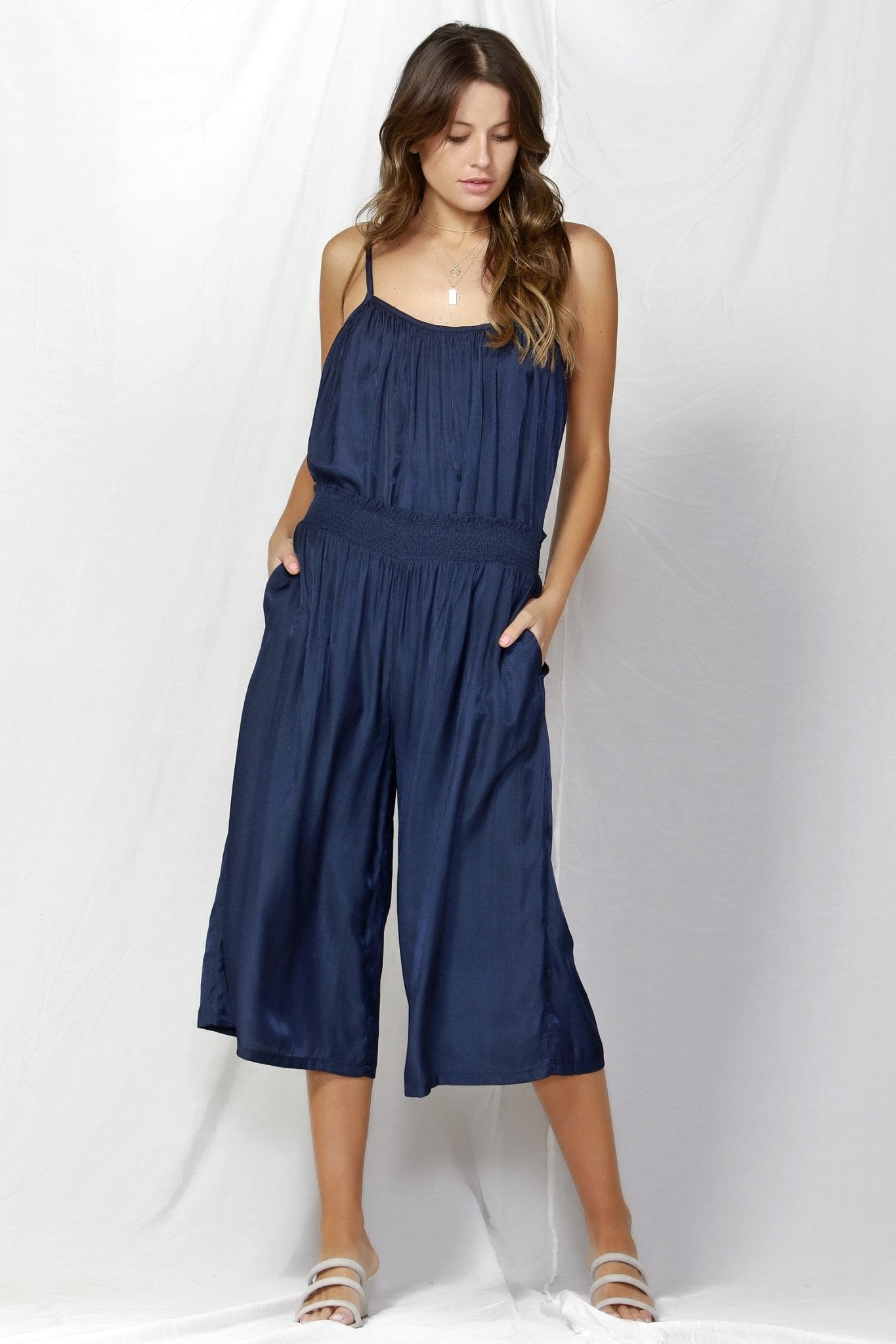 Fate + Becker So Me Shirred Waist Culottes in Navy SIZE XS OR L ONLY - Hey Sara