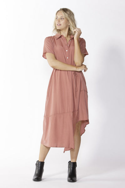Fate + Becker Stella Midi Shirt Dress in Rosewood - Hey Sara
