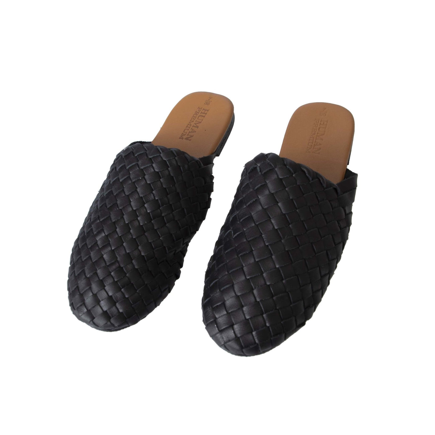 Human Shoes Barland Leather Slide in Black Weave - Hey Sara