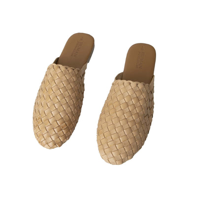 Human Shoes Barland Leather Slide in Natural Weave - Hey Sara