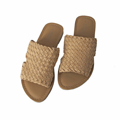 Human Shoes Eaton Leather Slide in Natural Weave - Hey Sara