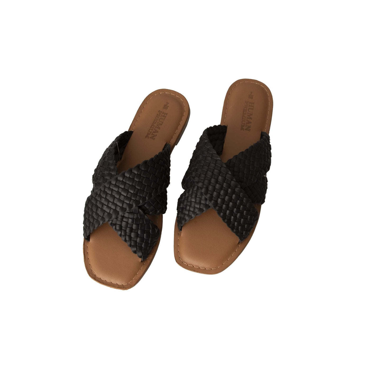 Human Shoes Envy Leather Slide in Black Weave - Hey Sara