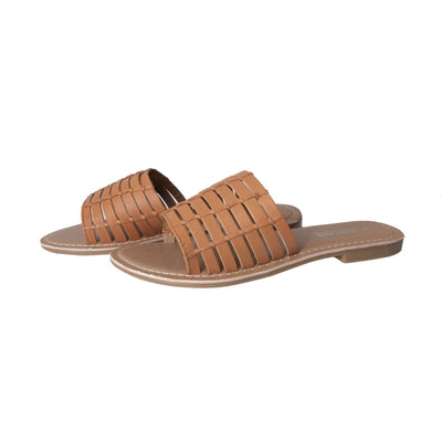 Human Shoes Pilgrim Leather Slide in Tan - Hey Sara