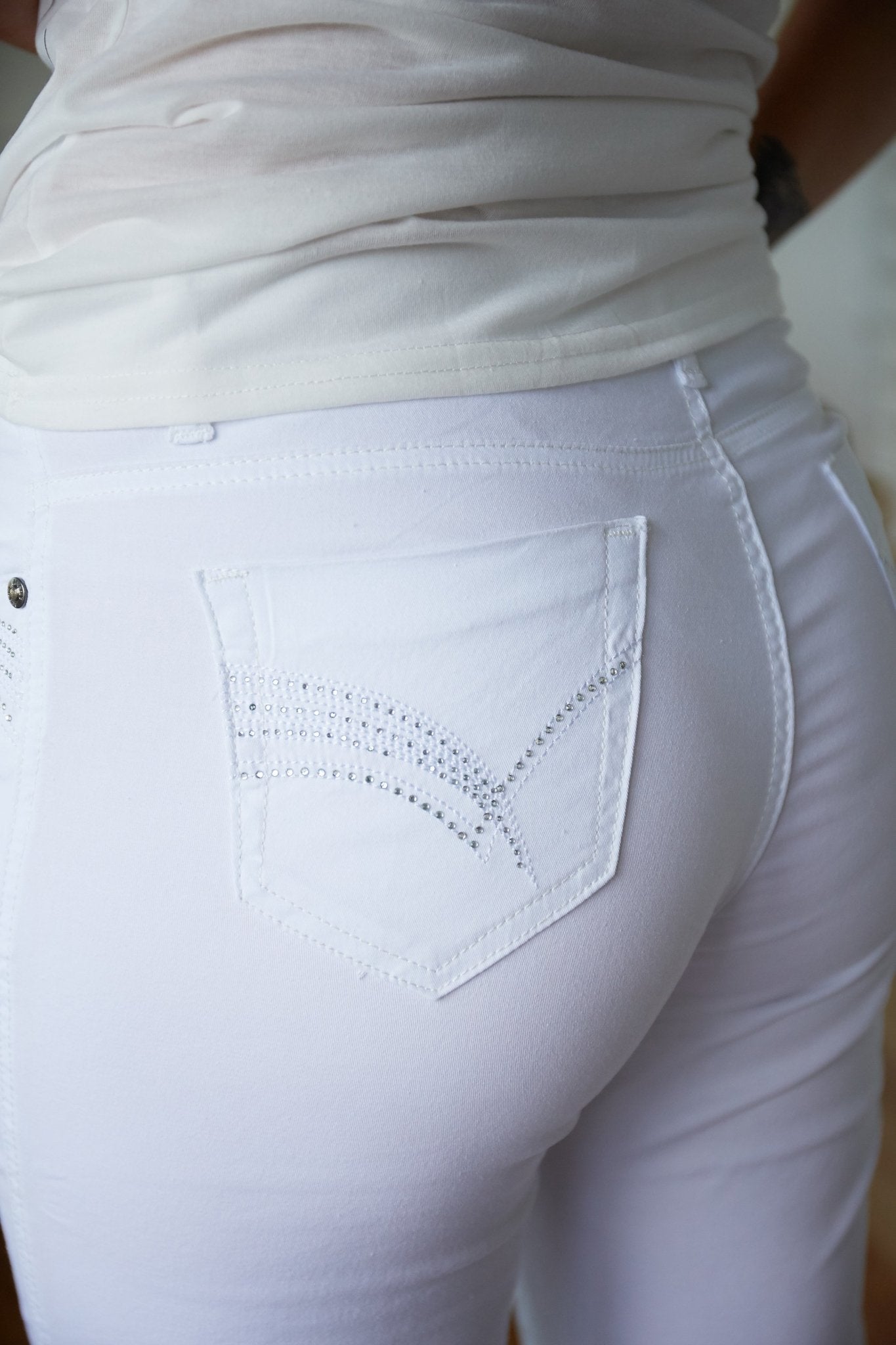 Promises Cotton Stretch Jeans with Diamantes in White - Hey Sara