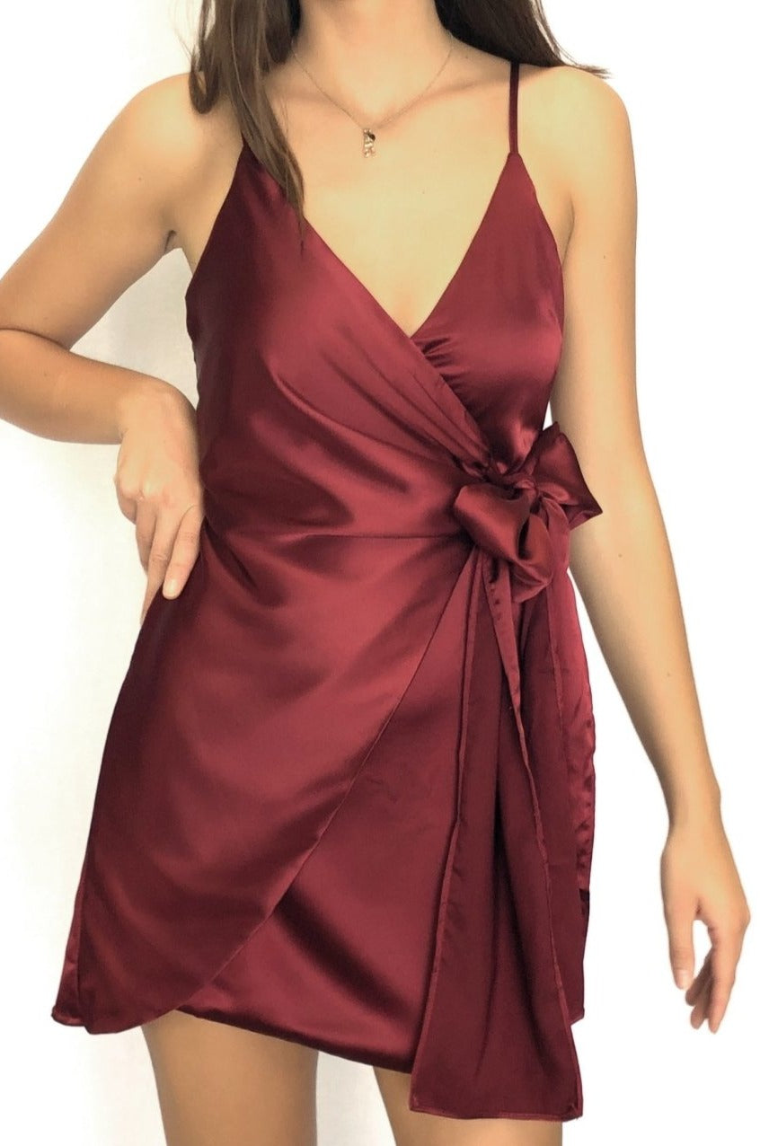 Shine Faux Wrap Mini Dress in Wine Red | Saints + Secrets | Hey Sara Shine Faux Wrap Mini Dress in Wine Red | Saints + Secrets | Hey Sara