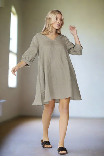 Sass Alberte 3/4 Sleeve Dress in Khaki Size 10 ONLY - Hey Sara