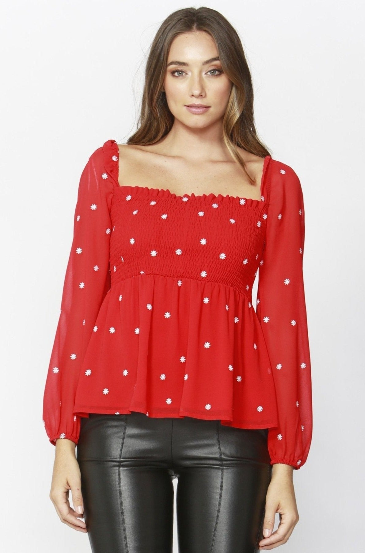 Sass Daisy Fields Shirred Blouse in Apple Red - Hey Sara