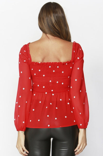 Sass Daisy Fields Shirred Blouse in Apple Red - Hey Sara