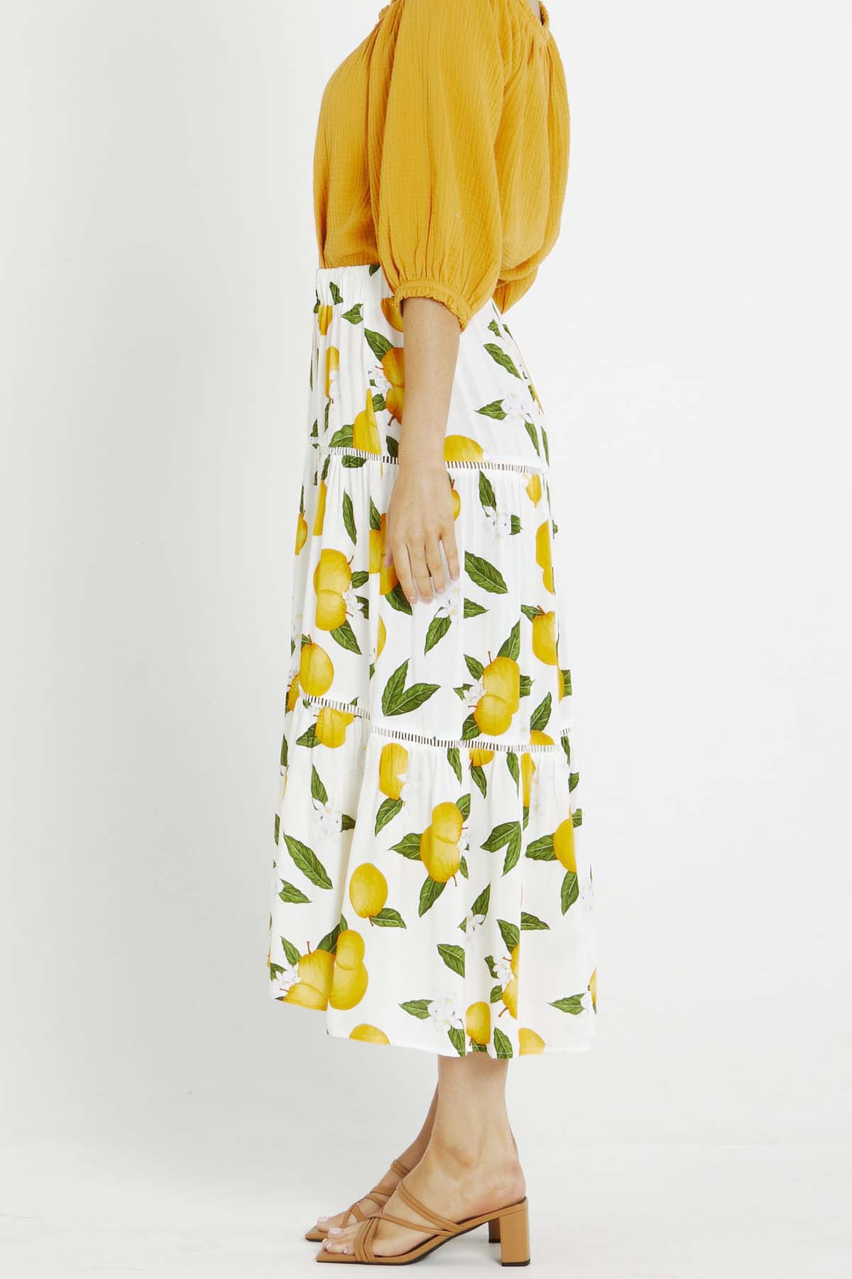 Sass Freya Midi Skirt in Oranges print - Hey Sara