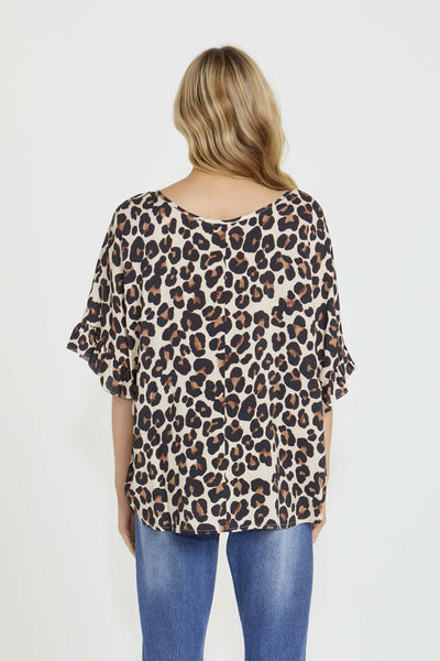 Sass Kylie Relaxed Frill Sleeve Top in Animal - Hey Sara
