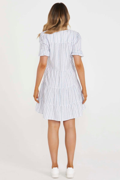 Sass Lillian Tiered Dress in Pastel Stripe - Hey Sara