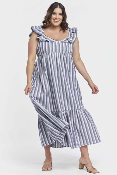 Sass Marleigh Midi Dress in Blue Stripe - Hey Sara