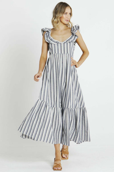 Sass Marleigh Midi Dress in Blue Stripe - Hey Sara