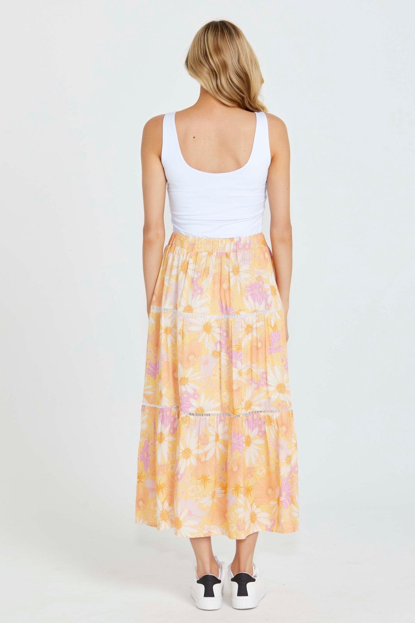 Sass Montana Tiered Midi Skirt in Tropical Floral - Hey Sara