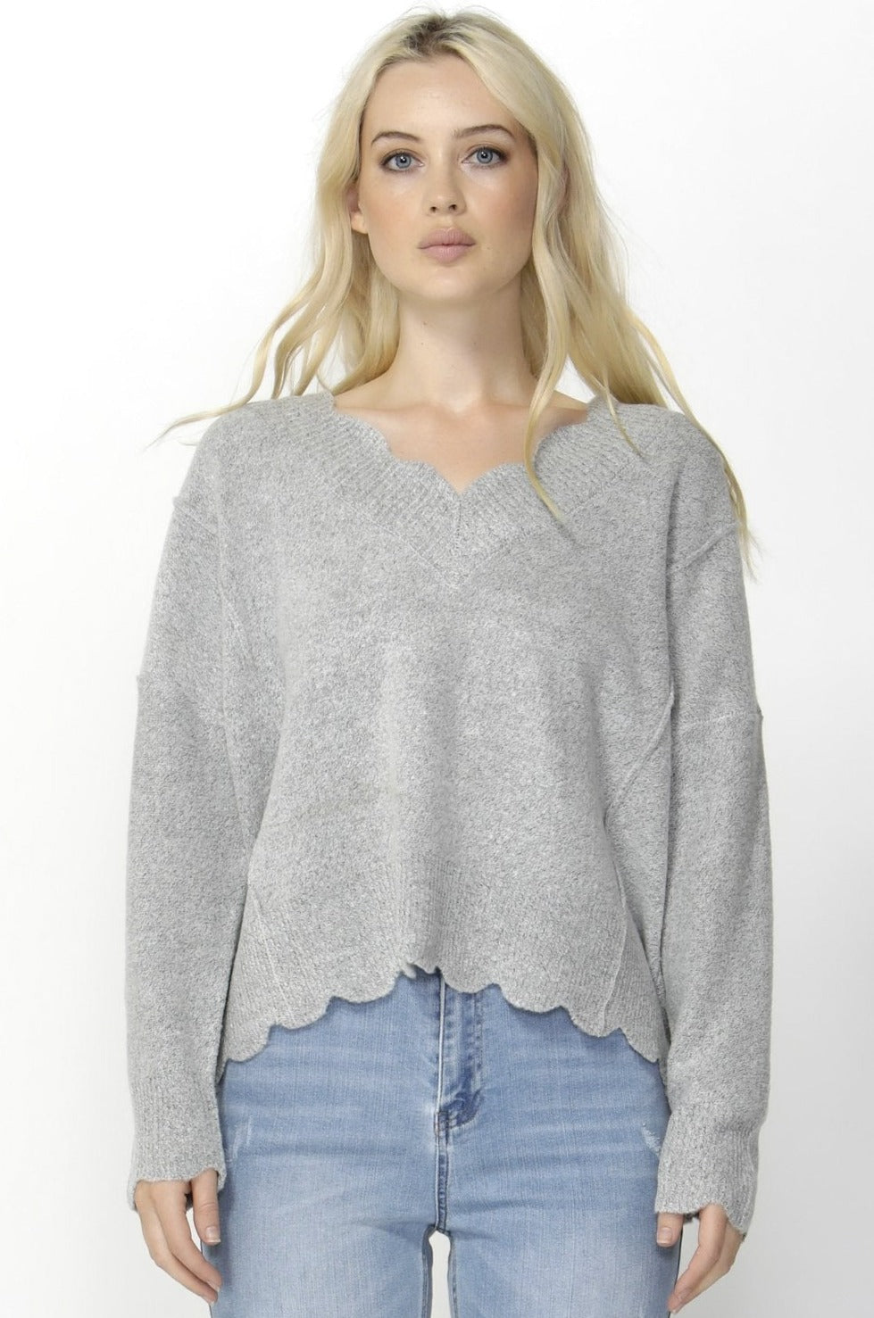 Sass Out of My Mind Scallop Knit in Grey - Hey Sara
