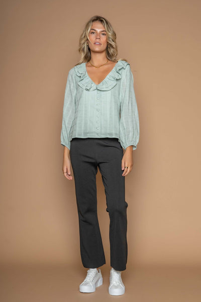 Silent Echo Avery Frill Neck Blouse in Arctic - Hey Sara