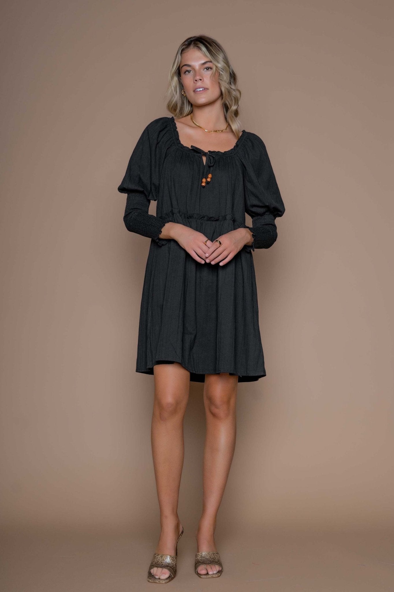 Echo Long Sleeve Mini Dress - Black