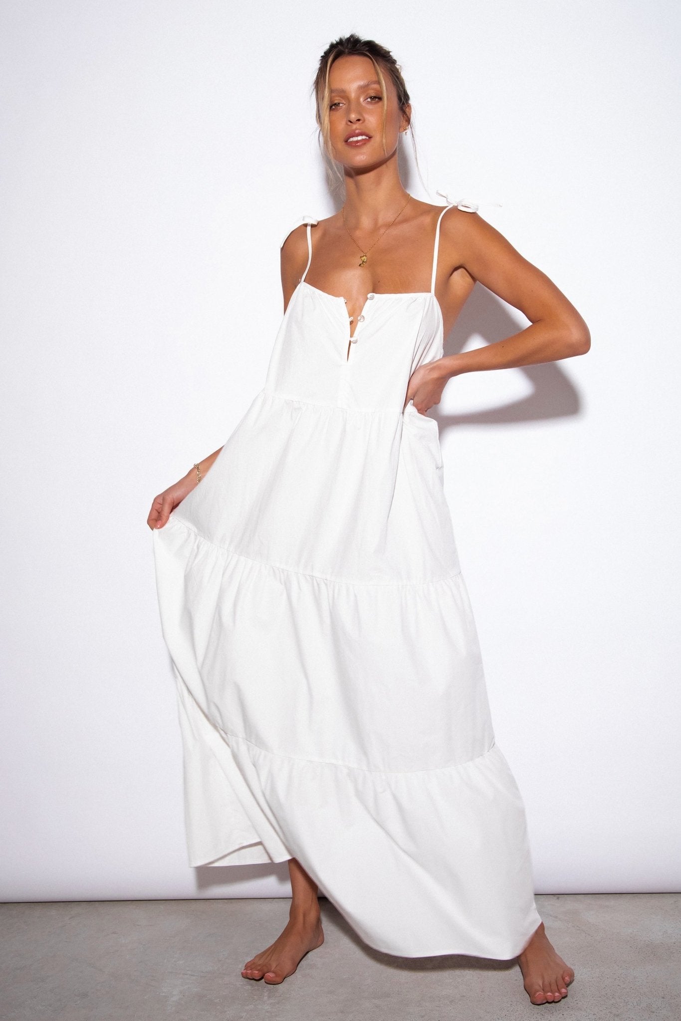 SNDYS St Tropez Maxi Dress in White - Hey Sara