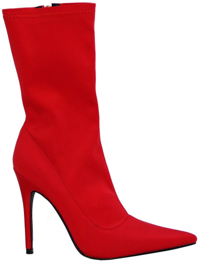 Therapy Sarita Stretch Lycra Stiletto Boots in Red - Hey Sara