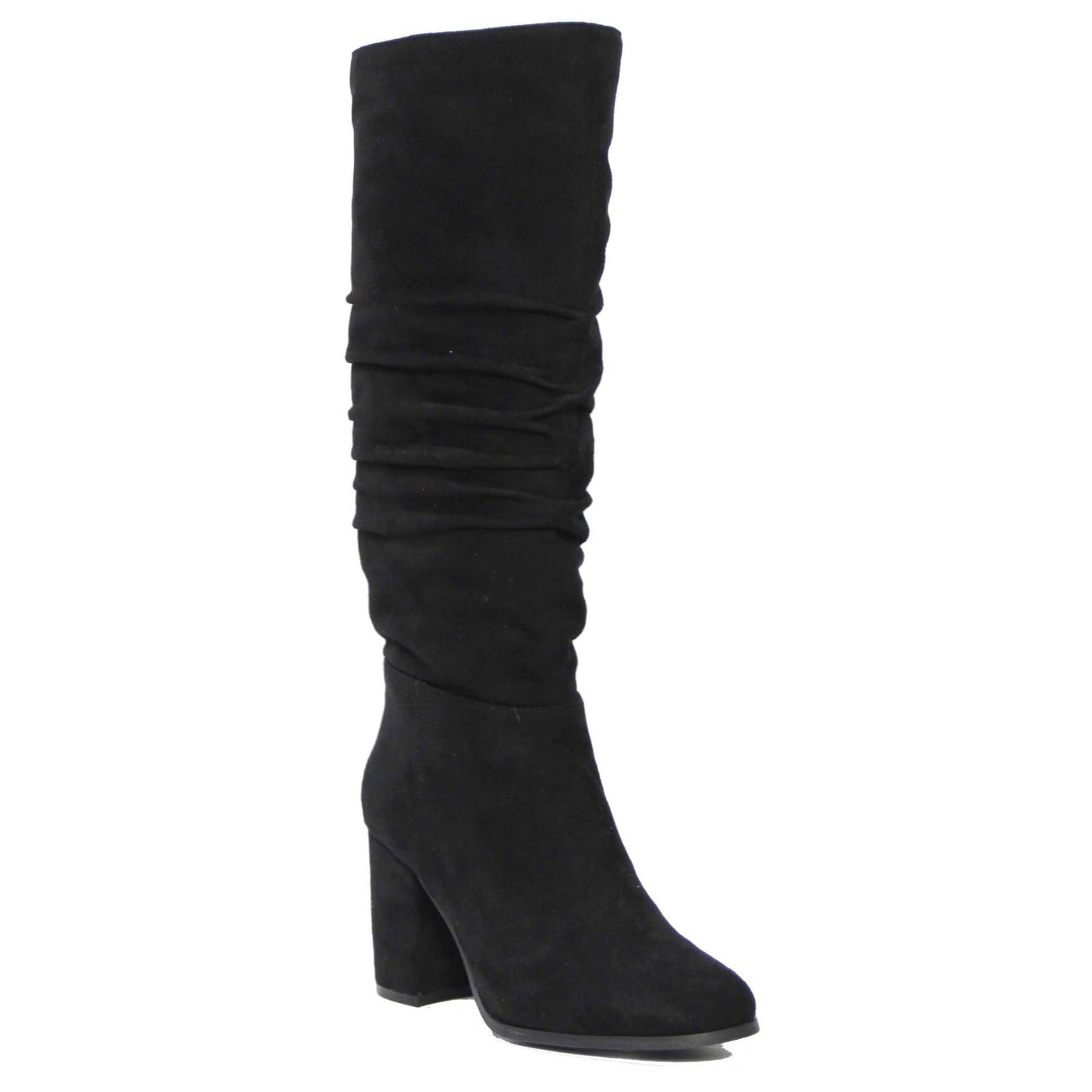 Therapy Staples Suede Full Boot with Heel and Ruched Calf in Black - Hey Sara